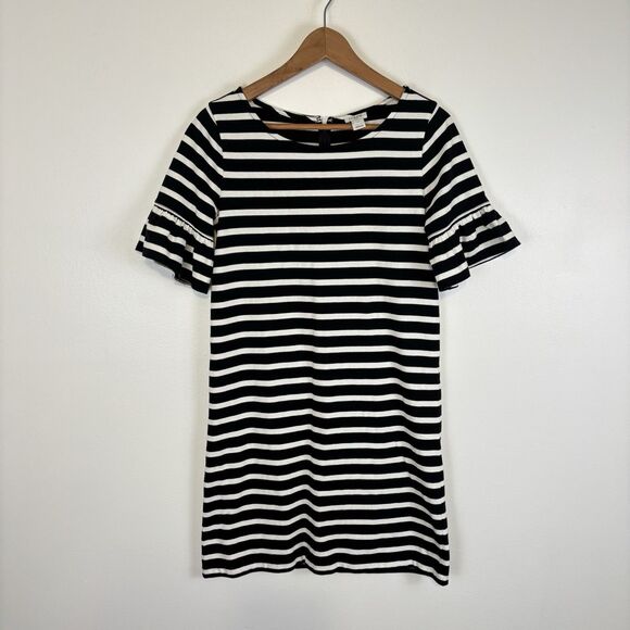 J. Crew Ruffle Bell Sleeve Striped Shift Knit Dress Women's Size XS Style H7043 - Picture 3 of 9